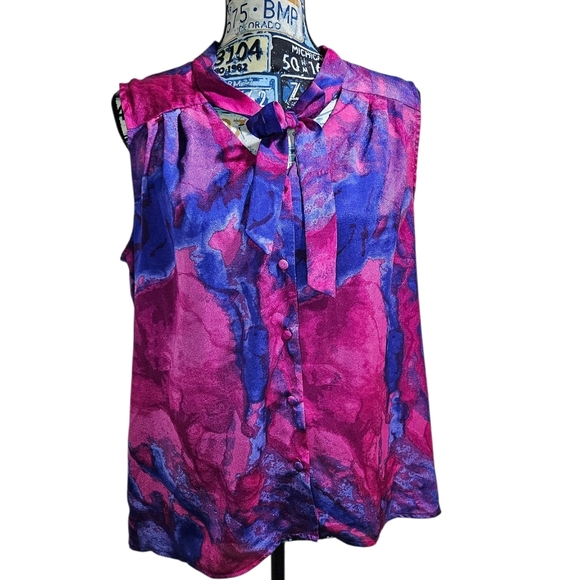 Mossimo Supply Co. Tops - Mossimo Purple Pink Tie Neck Button Blouse Tank Large